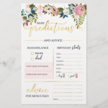 Jeu de prédictions du Baby shower floral