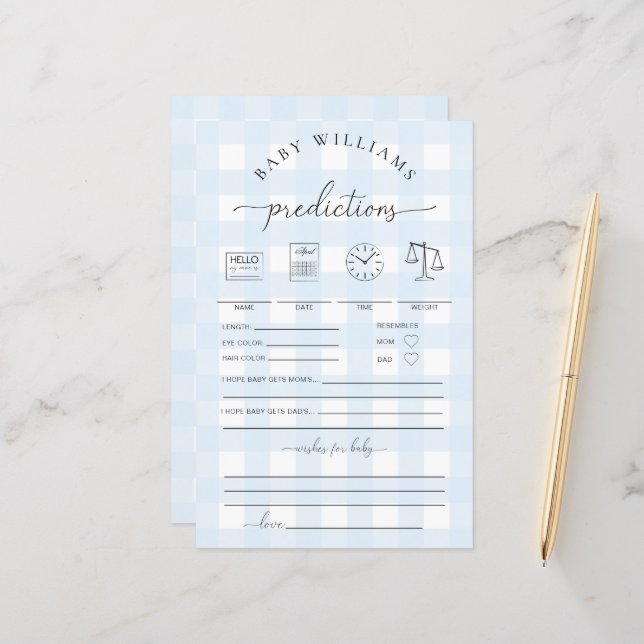 Papier Jeu de prédictions En vichy bébé bleu (Devant/Arrière en situation)