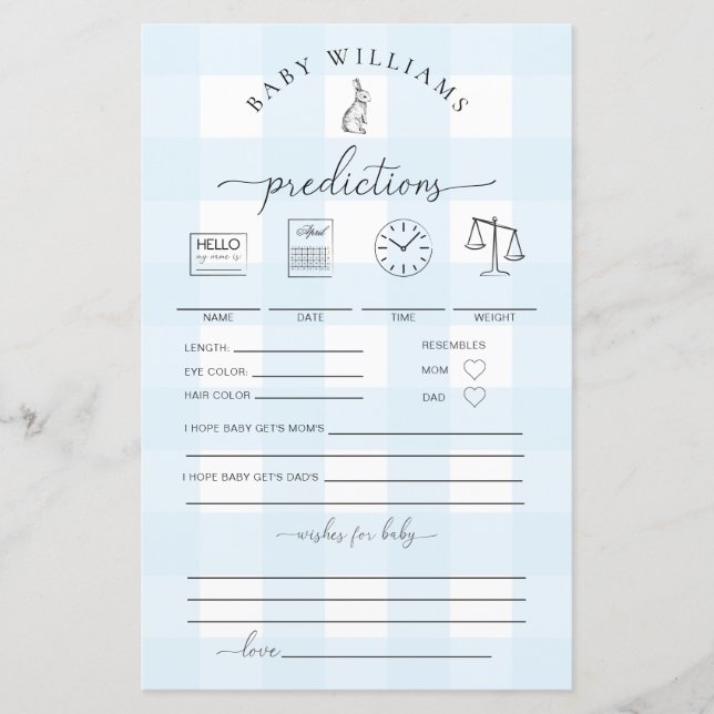Papier Jeu de prédictions En vichy lapin bleu (Devant)