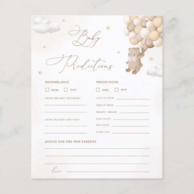 Papier Jeu de Prédictions et Conseils Ourson pour Baby Sh (Devant)