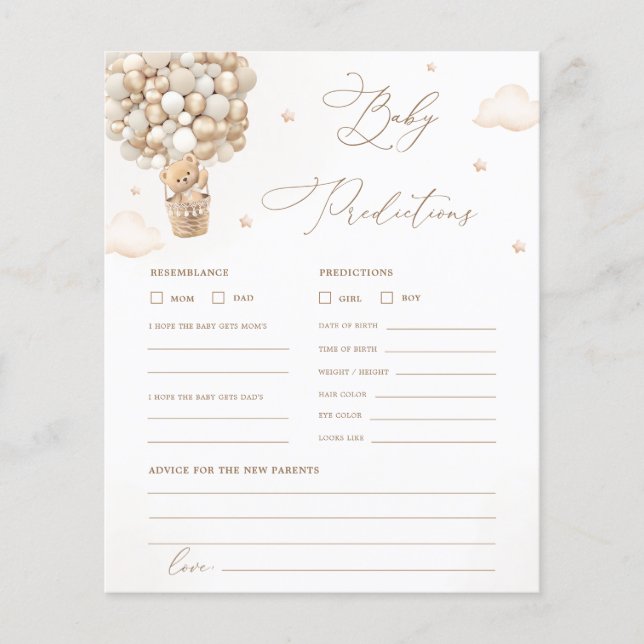 Papier Jeu de prédictions et de conseils pour une baby sh (Devant)
