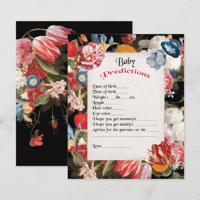 Papier Jeu de prédictions pour Baby Shower "Bébé en Fleur (Devant / Derrière)