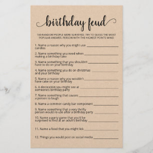 Papier Jeu de querelle d'anniversaire avec réponses