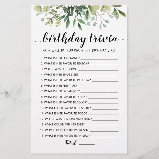 Papier Jeu de questions-réponses anniversaire modifiables (Devant)