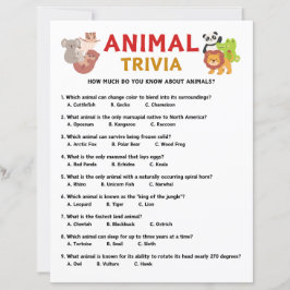 Papier Jeu de questions sur les animaux