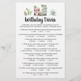 Papier Jeu de quiz d'anniversaire avec réponses Fête d'an