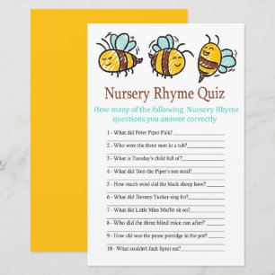 Papier Jeu de quiz de comptine de Bumble Bee pour baby sh
