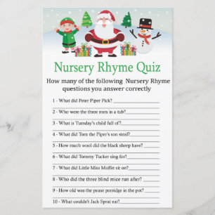 Papier Jeu de quiz de comptine de Noël pour bébé Cute San