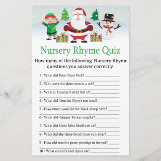 Papier Jeu de quiz de comptine de Noël pour bébé Cute San