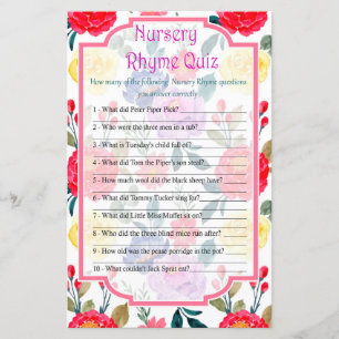Papier Jeu de quiz de comptine pour bébé Fleurs pour baby