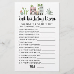 Papier Jeu de quiz modifiable pour le 2ème anniversaire