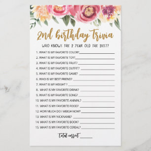 Papier Jeu de quiz modifiable pour le 2ème anniversaire