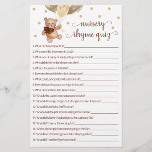 Papier Jeu de Quiz sur les Comptines de la Nurserie Ourso