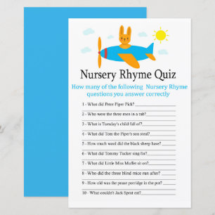 Papier Jeu de quiz sur les comptines pour bébé avec un av