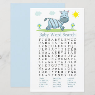 Papier Jeu de recherche Baby shower de mots Zebra