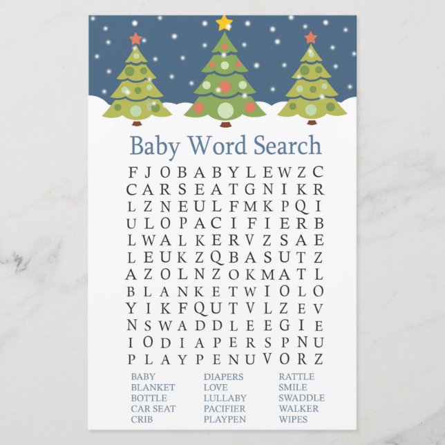 Papier Jeu de recherche Baby shower mot Noël joli (Devant)