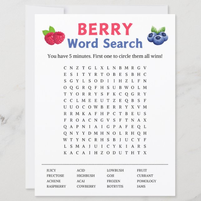 Papier Jeu de recherche Berry Word (Devant)