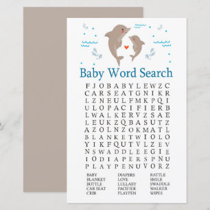 Papier Jeu de recherche de mot Baby shower dauphin