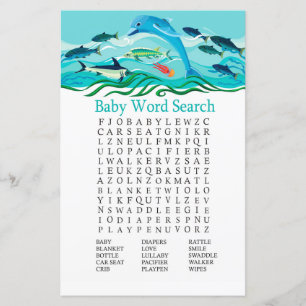 Papier Jeu de recherche de mot Baby shower dauphin