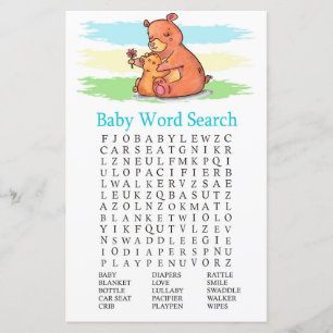 Papier Jeu de recherche de mot Baby shower d'ours