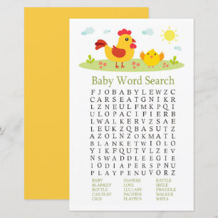 Papier Jeu de recherche de mot de Baby shower de poulet