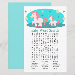 Papier Jeu de recherche de mot de Baby shower de Unicorn