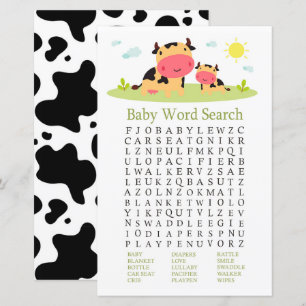 Papier Jeu de recherche de mot de Baby shower de vache