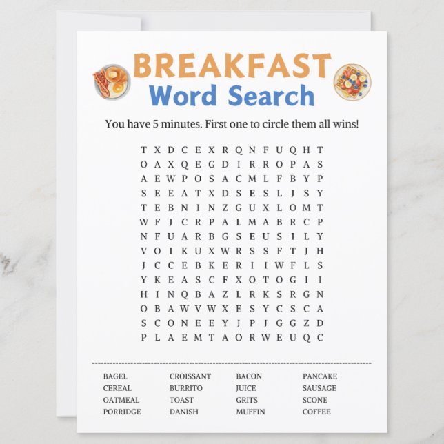 Papier Jeu de recherche de mot petit-déjeuner (Devant)