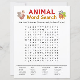 Papier Jeu de recherche de mots animaux