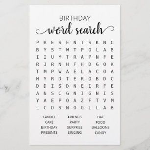 Papier Jeu de recherche de mots d'anniversaire Fête d'ann