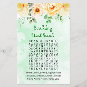 Papier Jeu de recherche de mots d'anniversaire floral