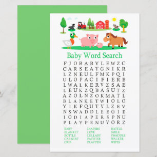 Papier Jeu de recherche de mots de Baby shower Barnyard