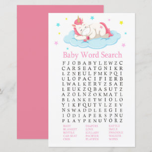 Papier Jeu de recherche de mots de Baby shower Unicorn