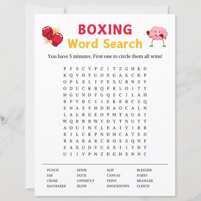 Papier Jeu de recherche de mots de boxe (Devant)