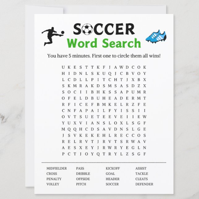 Papier Jeu de recherche de mots de football (Devant)