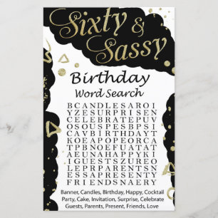 Papier Jeu de recherche de mots pour anniversaire soixant
