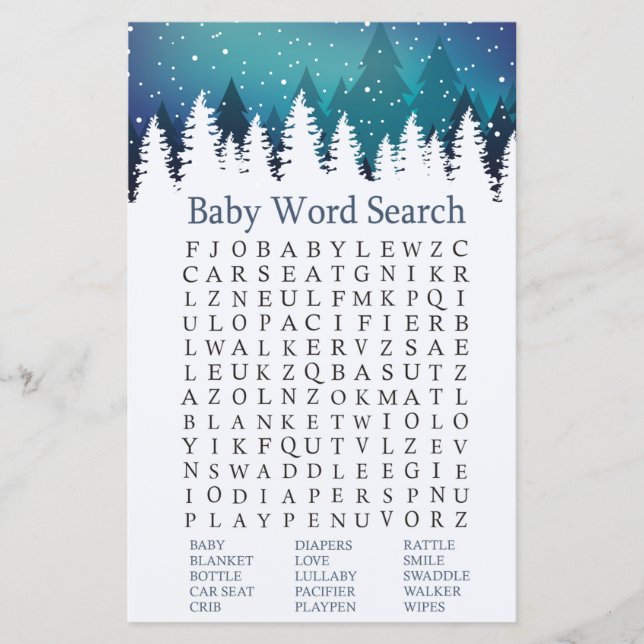 Papier Jeu de recherche de mots pour le Baby shower de fo (Devant)