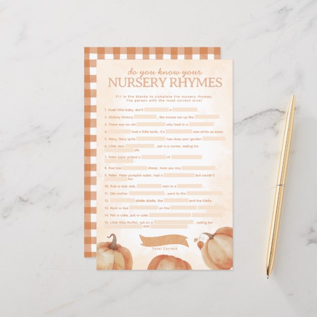 Papier Jeu de rimes pour bébé à la baby shower sur le thè (Devant/Arrière en situation)