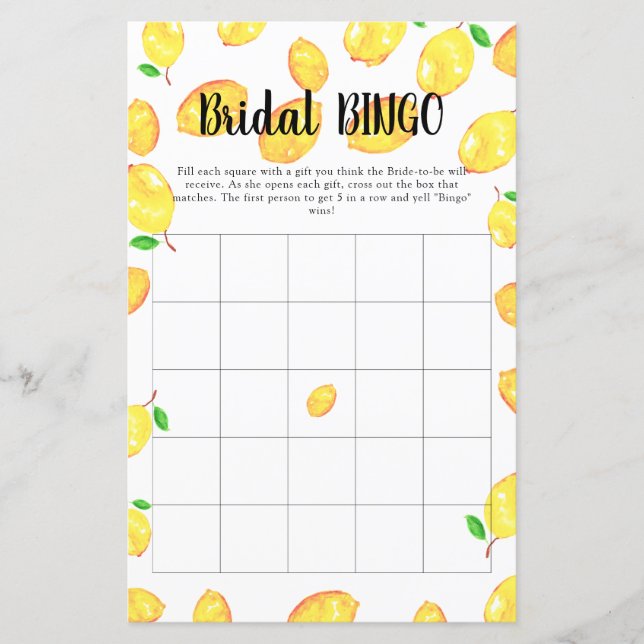 Papier Jeu de salle de mariage Bingo Mariage thème Citron (Devant)