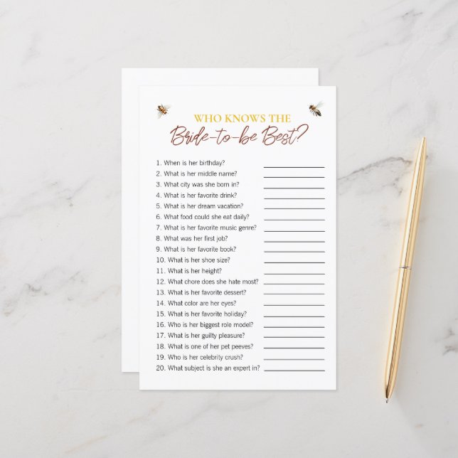 Papier Jeu de Salle de Mariage sur le Thème de l'Abeille  (Devant/Arrière en situation)