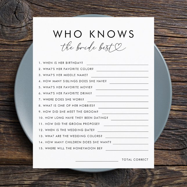 Papier Jeu de script Élégant Cœur Qui connaît le mieux la (Créateur téléchargé)