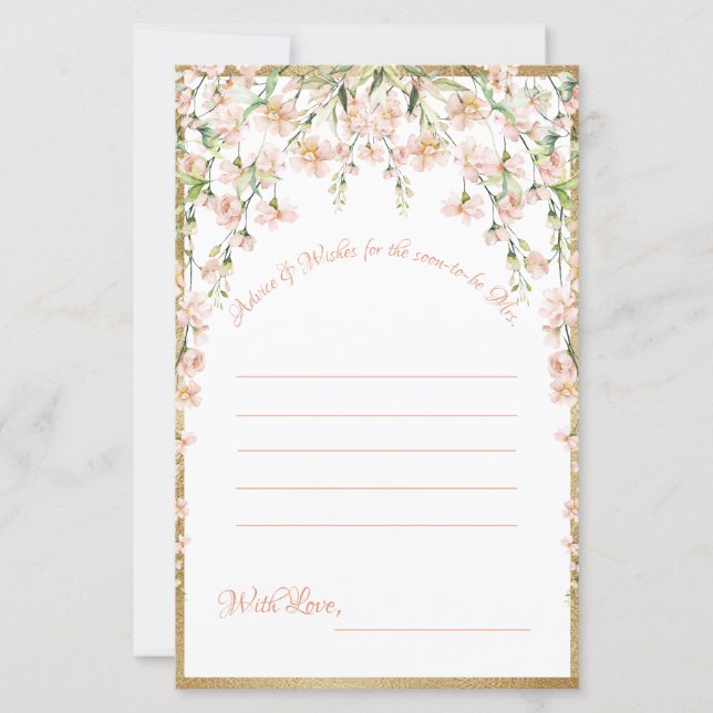 Papier Jeu de souhaits de Fête des mariées florale rose (Devant)