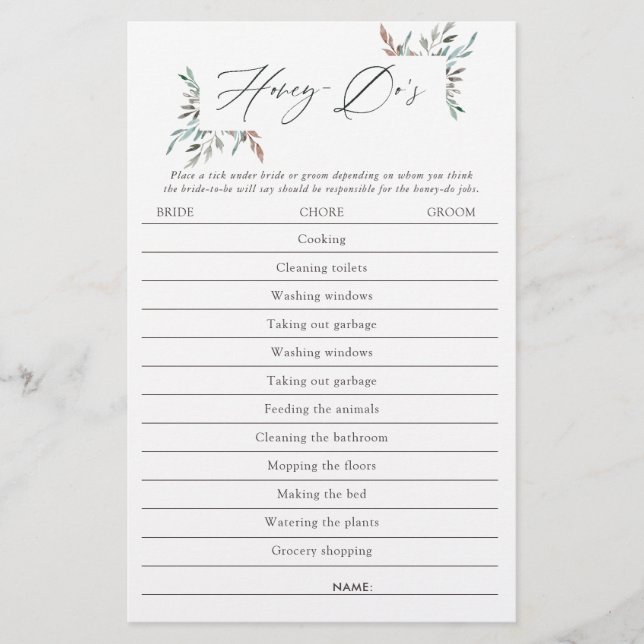 Papier Jeu de tâches de mariage hivernal avec verdure rus (Devant)