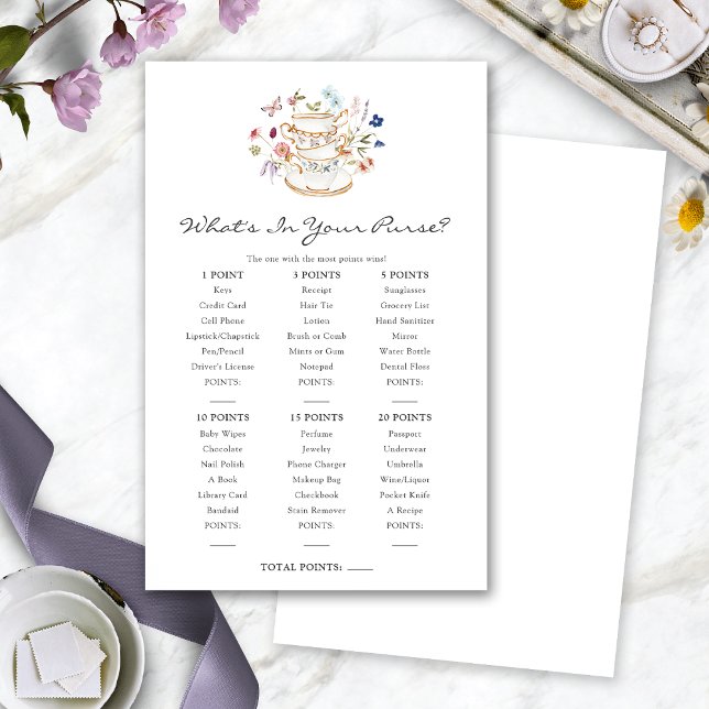Papier Jeu de thé nuptiale Purée (What's In Your Purse Bridal Tea Game by Painted Paperie
)