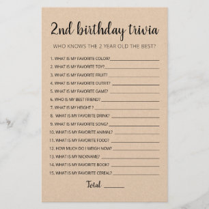 Papier Jeu de trivia modifiable pour le 2ème anniversaire