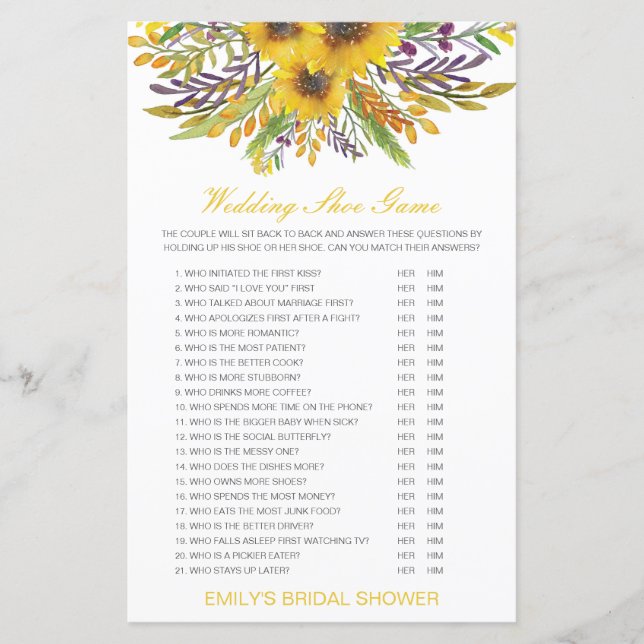 Papier Jeu de Wedding shower de chaussures Mariage modifi (Devant)