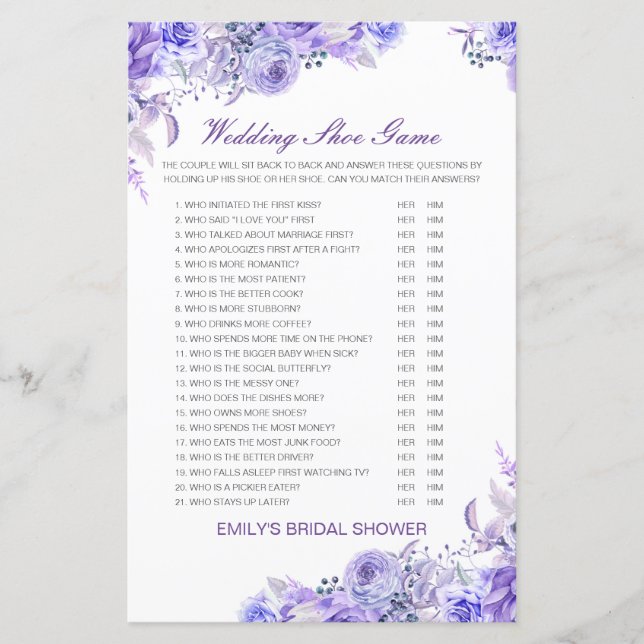 Papier Jeu de Wedding shower de chaussures Mariage modifi (Devant)