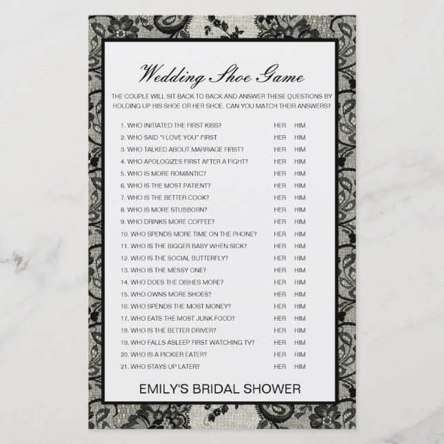 Papier Jeu de Wedding shower de chaussures Mariage modifi (Devant)