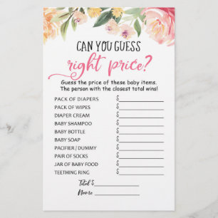 Papier Jeu devinez le juste prix Jeu Baby Shower Party