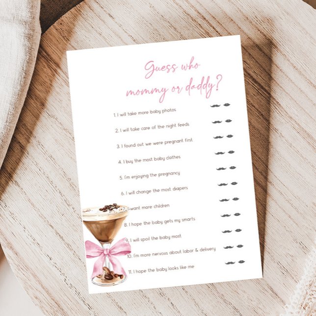 Papier Jeu Devinez Qui Martini Espresso Arc Rose (Espresso Baby Shower Game)